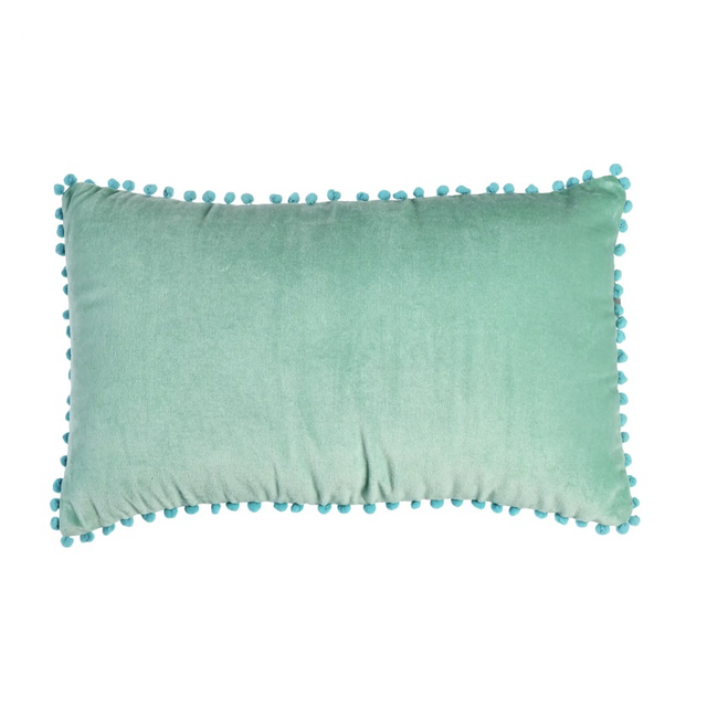 Velvet pom pom cushion - Aqua