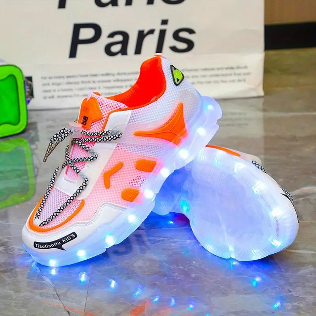 Women's Luminous Lace Up Low-top Mesh Panel Colorful Flat Shoes