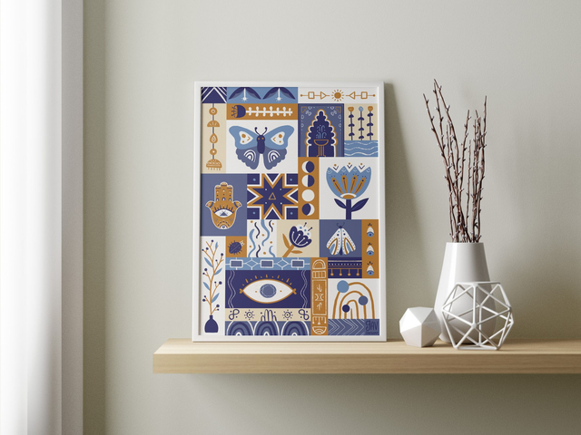 Blue riad mosaic, wall art print