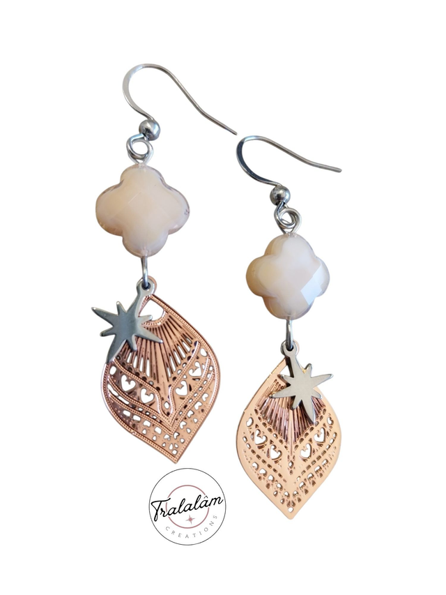 ✨Boucles d'oreilles légères filigranées trèfle nude étoile argent✨(163BO)