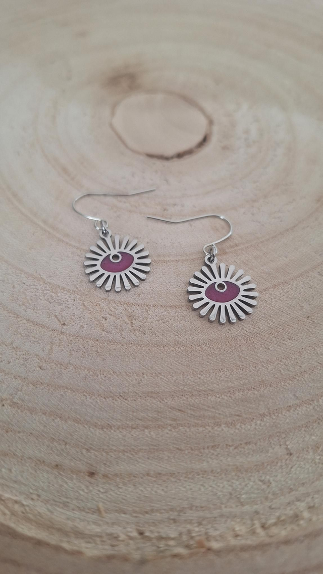 Boucles d'oreilles soleil œil violet