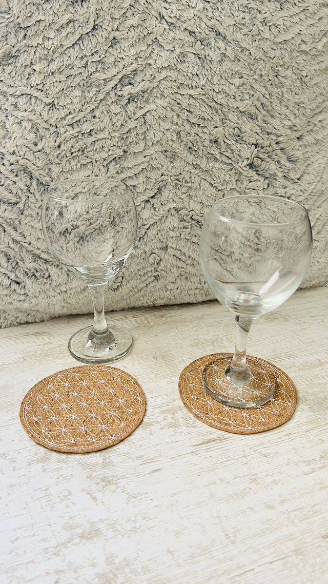 Sous-verres "fleur de vie" en liège, la paire 