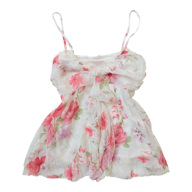 Japanese brand coquette pink and white floral cami