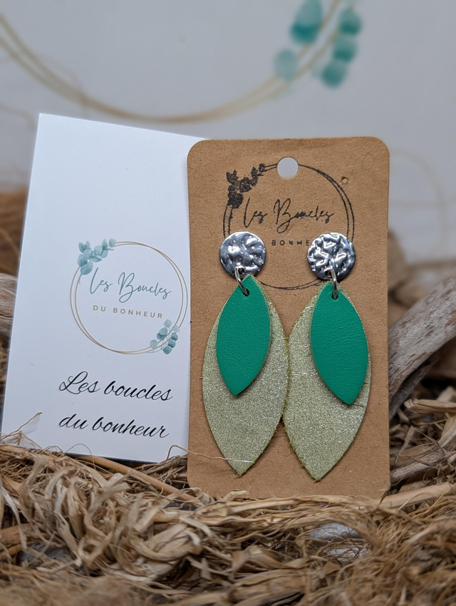 Boucles d'oreilles Feuille vert f029