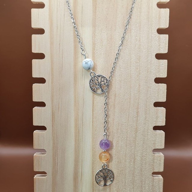 Collier Arbre de vie Améthyste cornaline Howlite blanche
