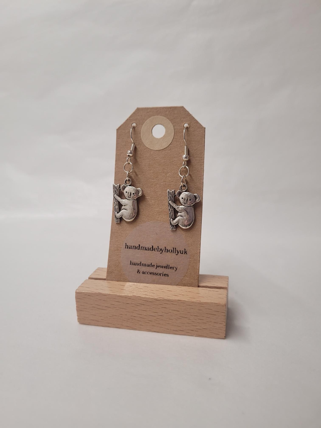 Koala Charm Drop Earrings - Silver Plated - HBH-019