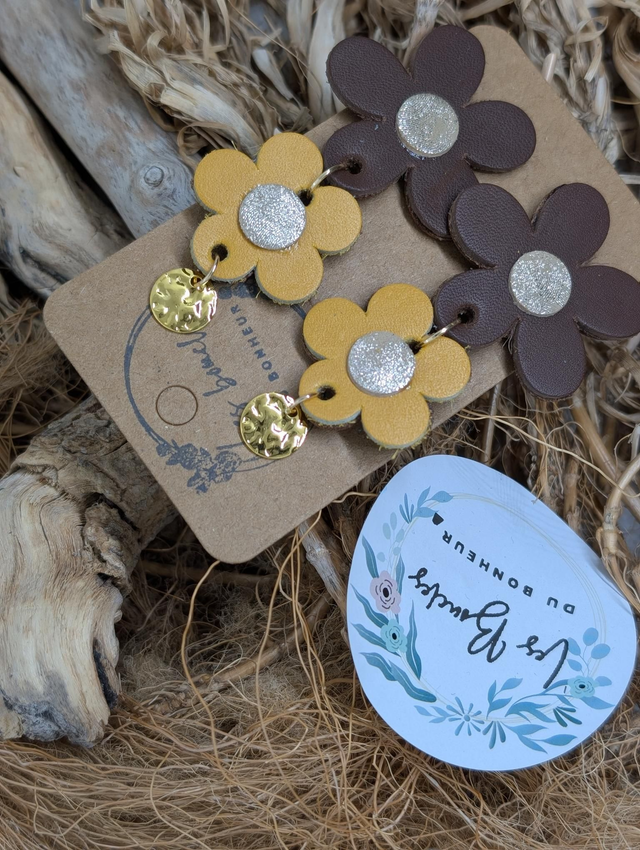 Boucles d&#039;oreilles Marguerite m1092 marron jaune 
