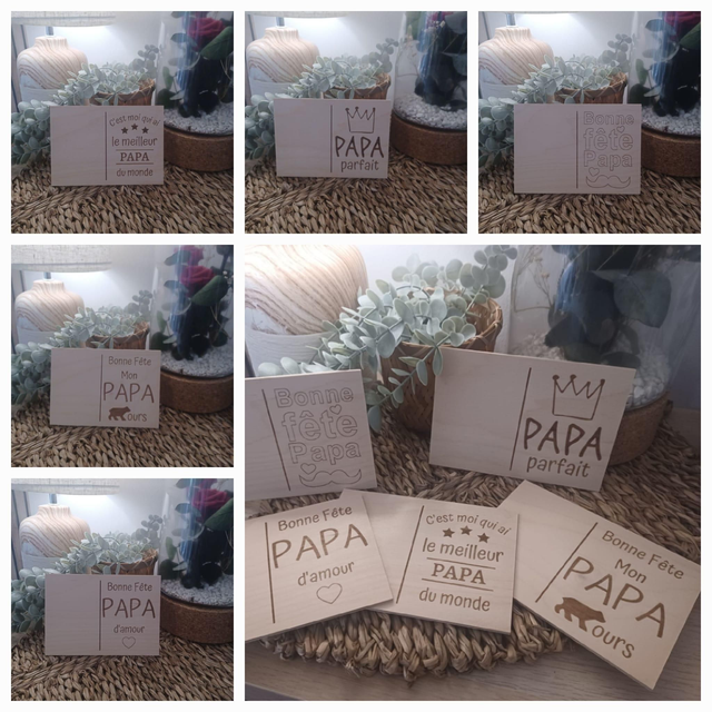 Carte postale en bois "PAPA" à personnaliser
