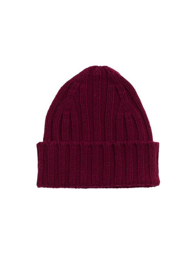 Dark Red Ribbed Wool/Cashmere Hat