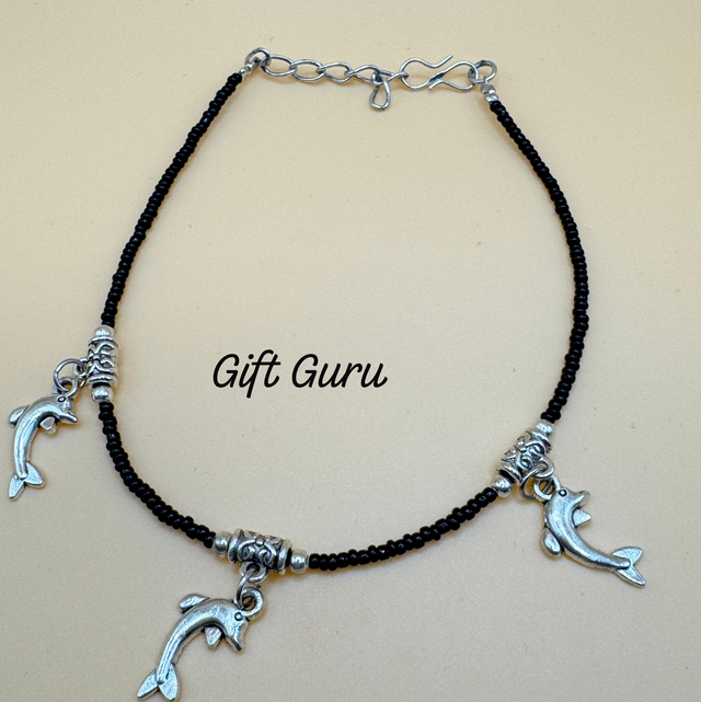 Oxidised dolphin charms anklet