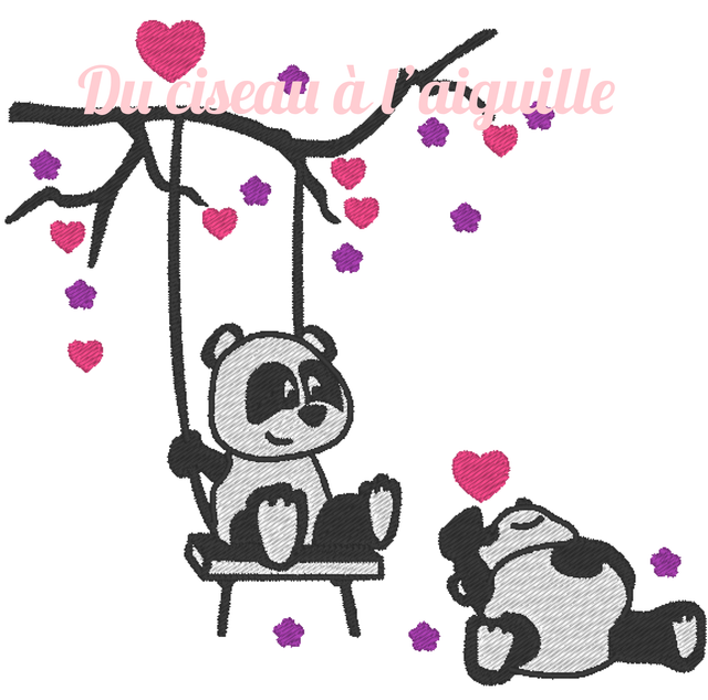 fichier broderie Couple de panda - 3 Tailles / 12 Formats