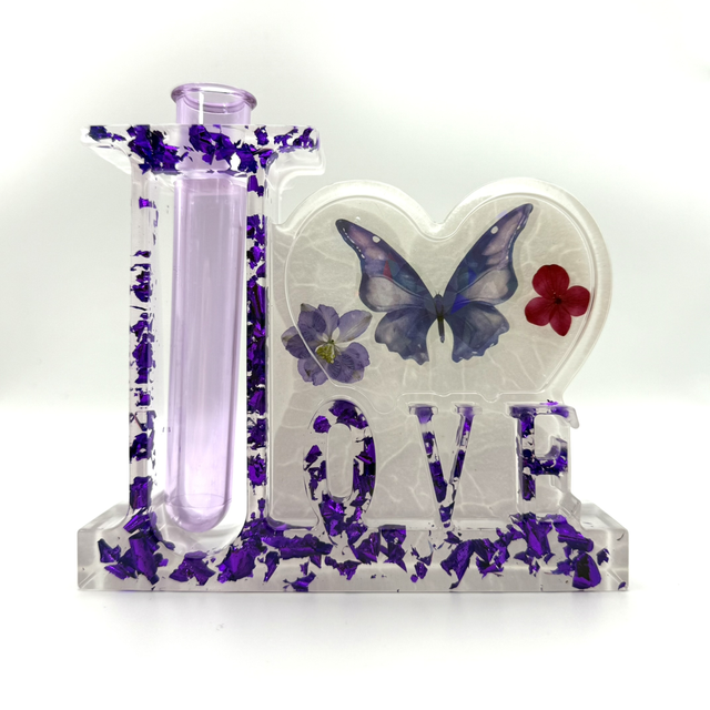 Soliflore Love papillon holographique et fleurs naturelles