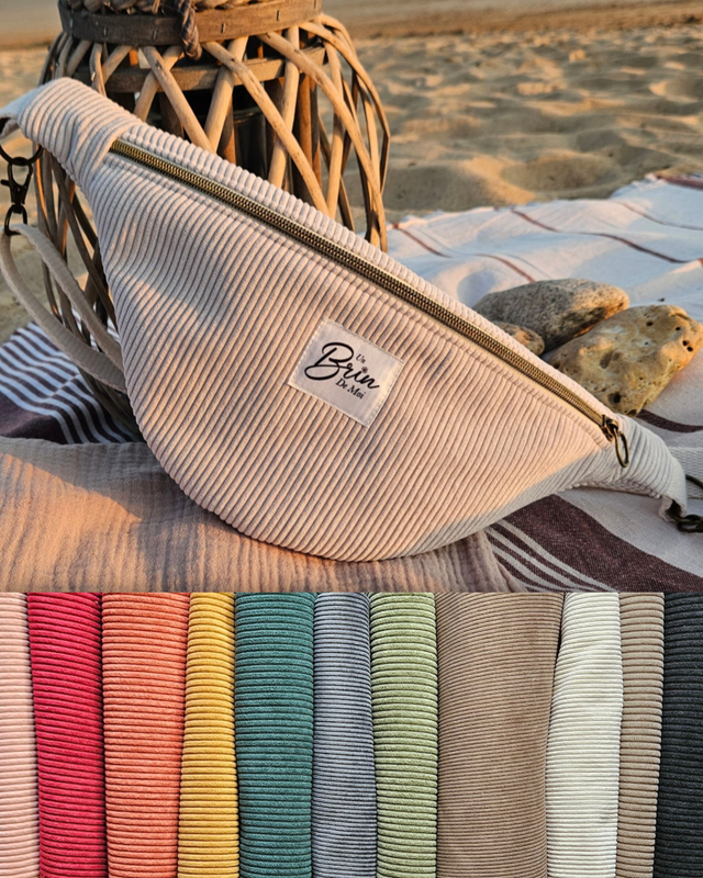 Personnalisez votre banane en velours côtelé gris/beige