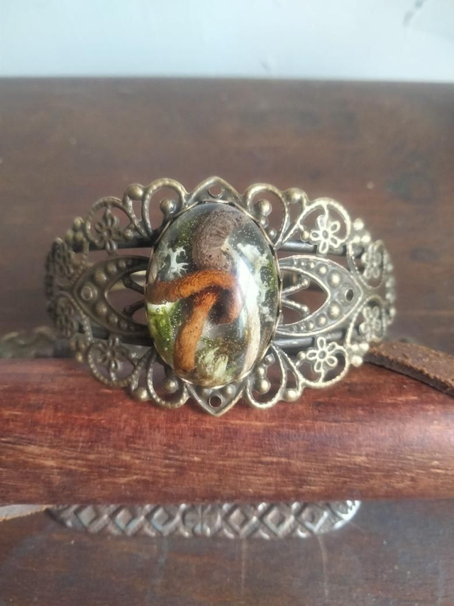 Bracelet manchette réglable couleur bronze thème forêt 