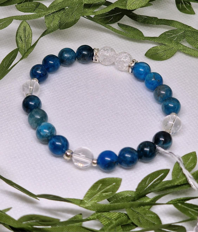Bracelet Apatite bleue et Cristal de roche