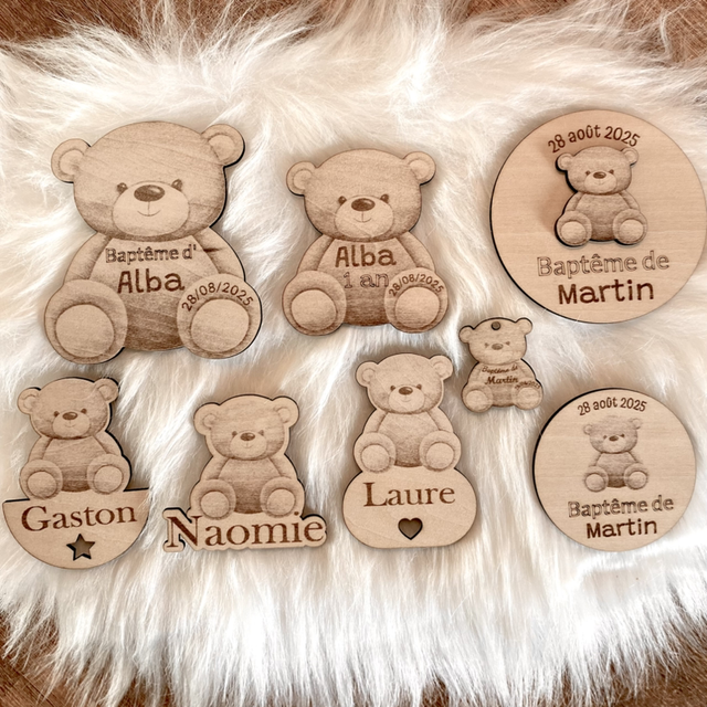 Bapteme thème ourson - Magnet, marque place, etiquettes