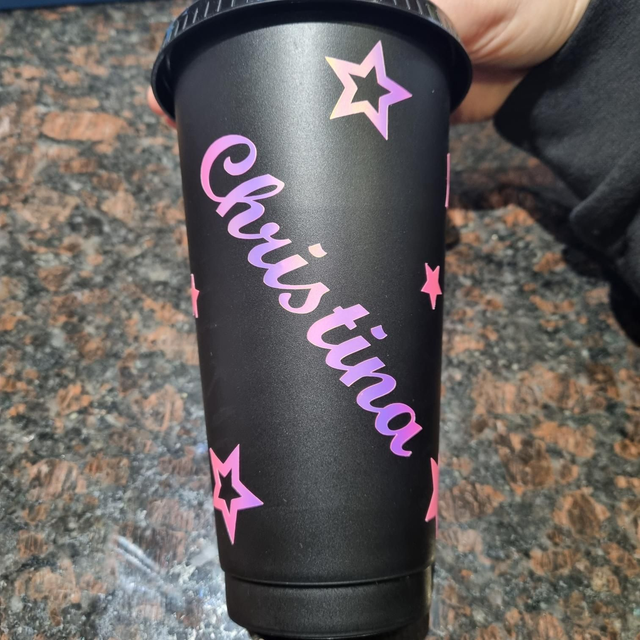 Black And Pink Stars Personalised Large Starbucks Style Cold Cup Tumbler