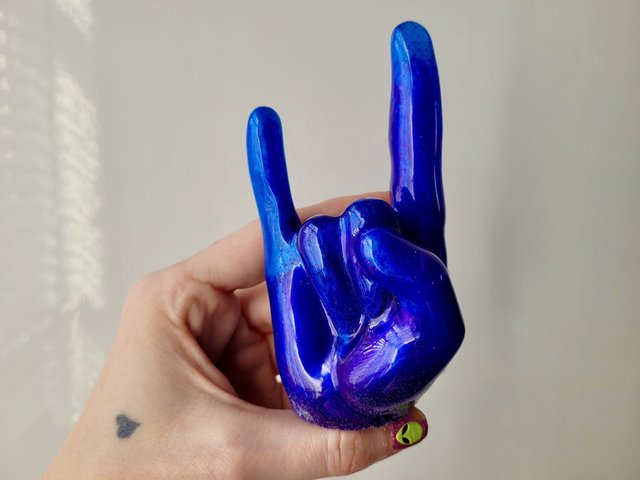 Rock On Hand Ornament – Blue &amp; Purple Glitter - Ring Holder