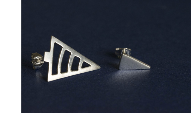 Silver Asymmetric Tree Ear Studs