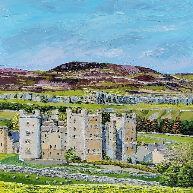 Castle Bolton Wensleydale- original texture oil painting on wood canvas 30.5 x 30.5cm. 