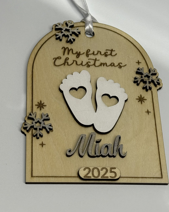 Baby&#039;s 1st Christmas handmade wooden christmas tree decorations