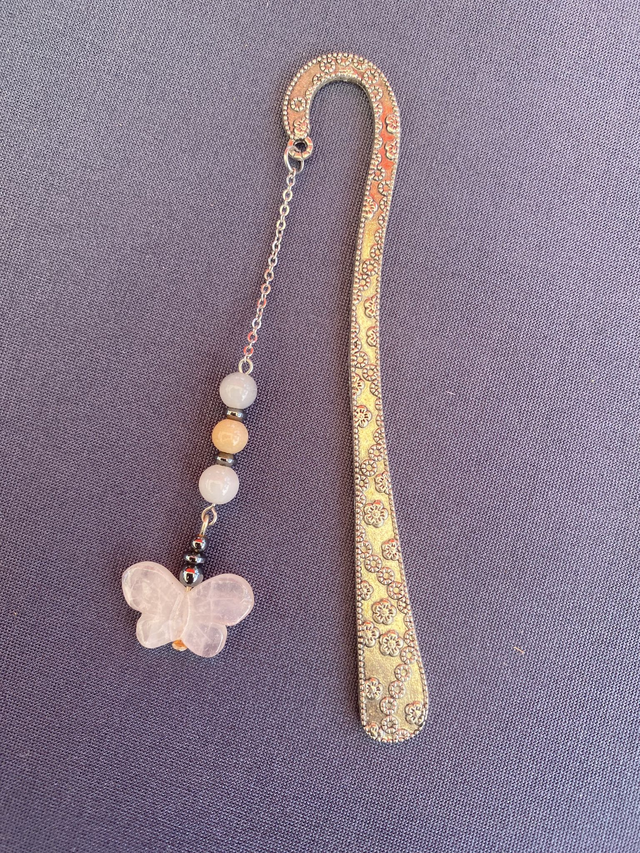 Marque page Papillon Quartz Rose et Opale Rose