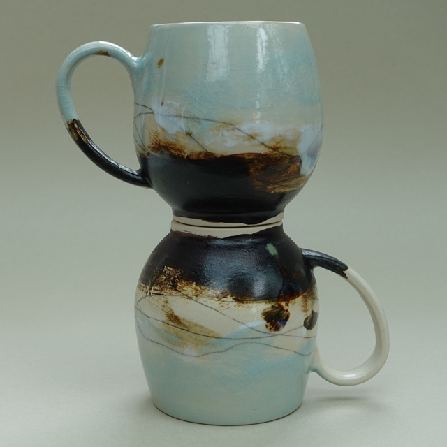 Landschap bekers met oor set van twee