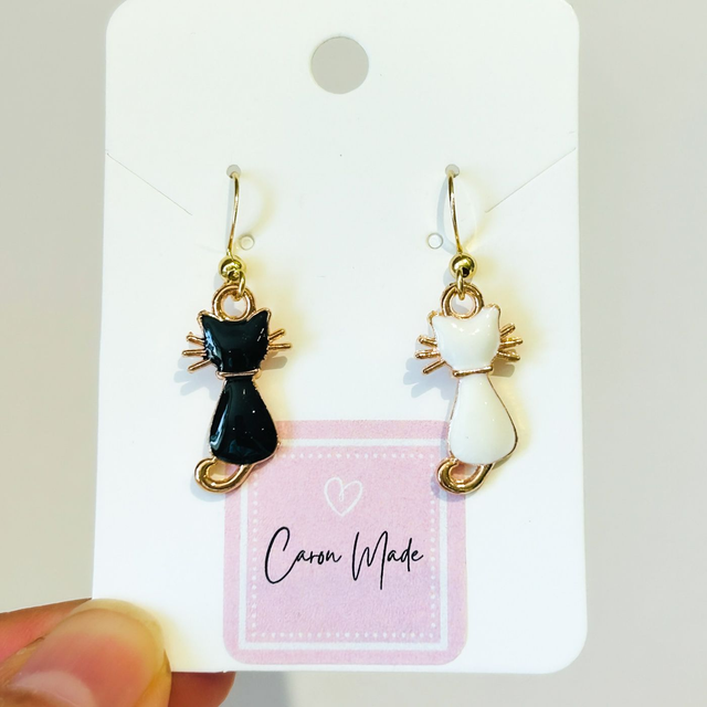 Black and white cat mismatched earrings