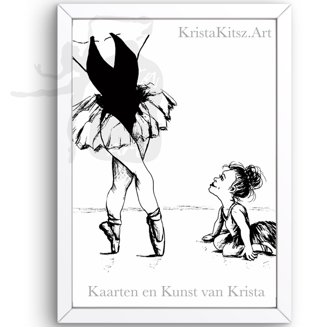 Ballerina meisje tekenkunst,  mooie zwart wit print | pen tekening Krista Kitsz Art
