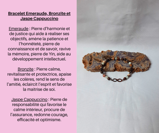 148- Bracelet Emeraude- Bronzite et Jaspe Cappuccino
