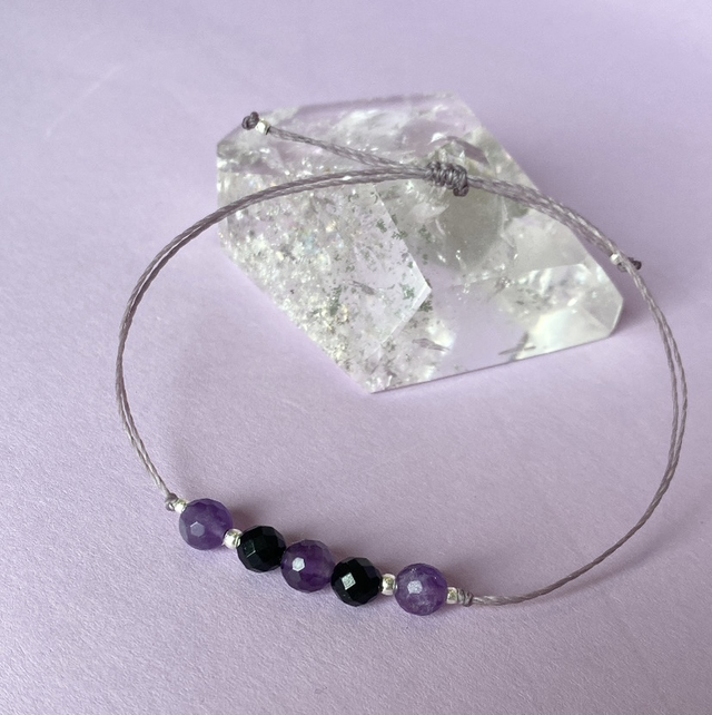 Onyx Amethyst Armband Makramee Silber 