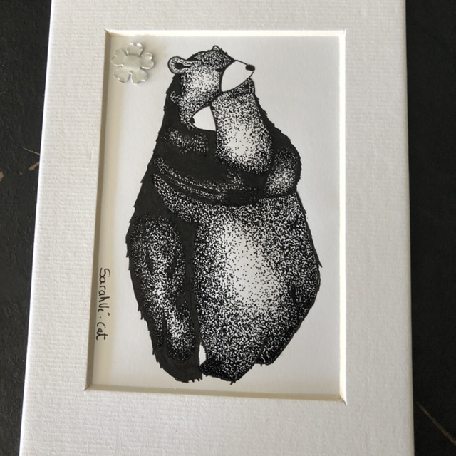 Ours enlacés - 14 x 20 cm - encadrement noir 
