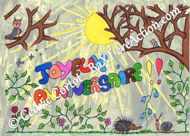 Carte postale à colorier  (Ref Joyeux Anniversaire 2)
