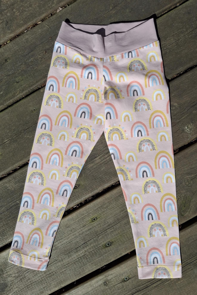 Children's Slim Fit Leggings - Pale Pink Rainbows