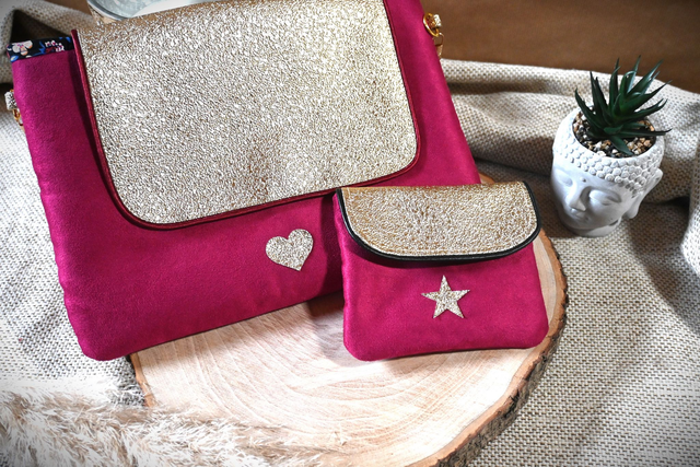 ✨MELITA ✨ Duo sac pochette suédine Fuschia – Élégance et Praticité ✨