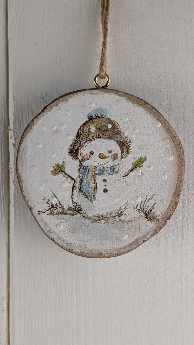 Snowman, cute - Log slice
