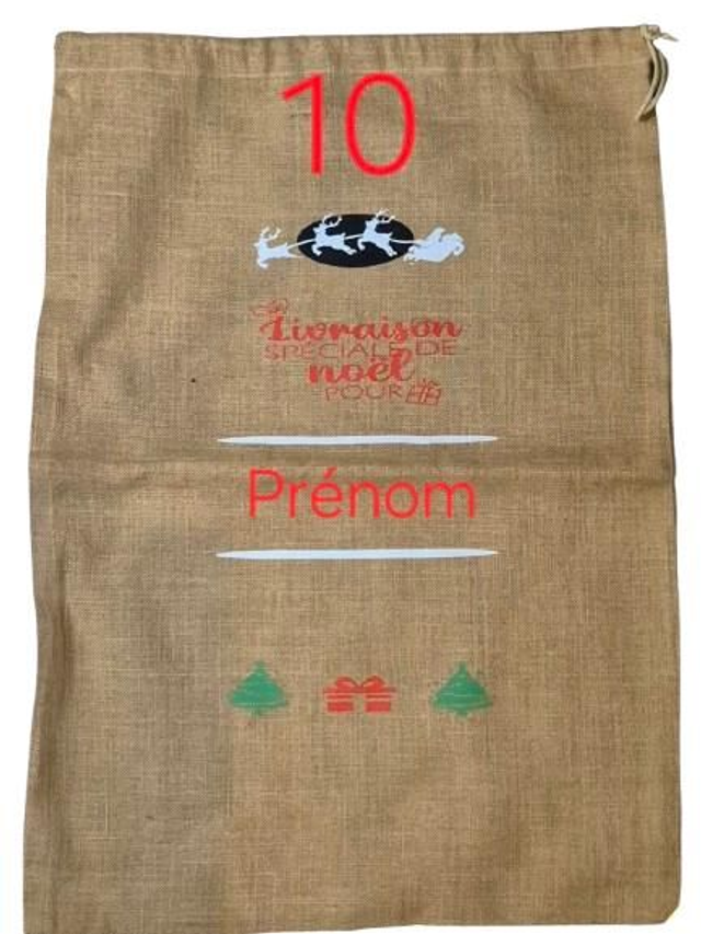 Sac cadeau de Noël personnalisable en jute Taille XL - Zéro Déchet