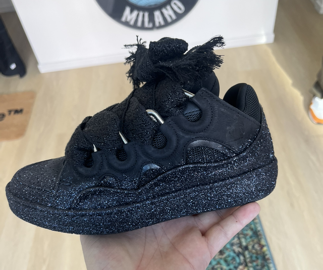 【LANVIN】CURBIES SNEAKERS BLACK (WOMEN) Lanvin Sneakers Curb Glitter Black Woman Size 37 - NEW