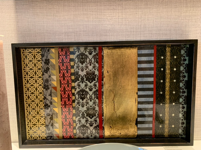 Tablett Decoupage rechteckig / Ornamente, blau, gold