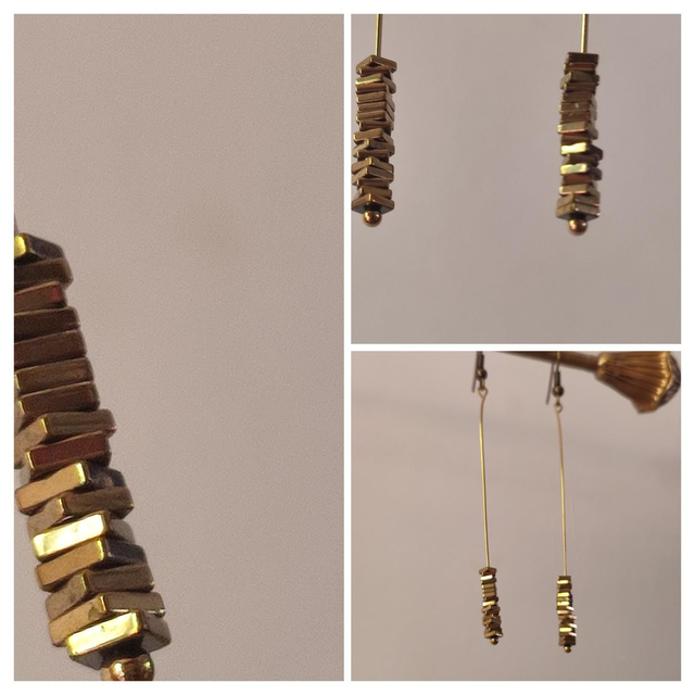 Boucles d&#039;oreilles en hématite dorée pierres naturelles en acier inoxydable doré -sans nickel 