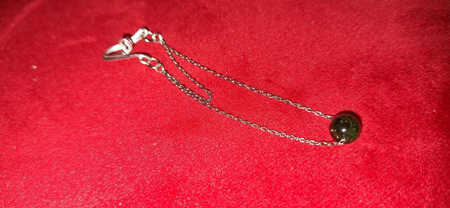 Silver ear cuff with double chain and green goldstone