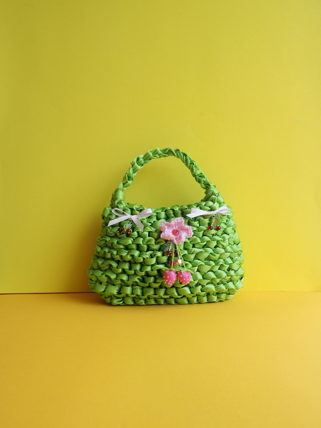 Sakura &amp; Strawberry Crochet Green Handbag