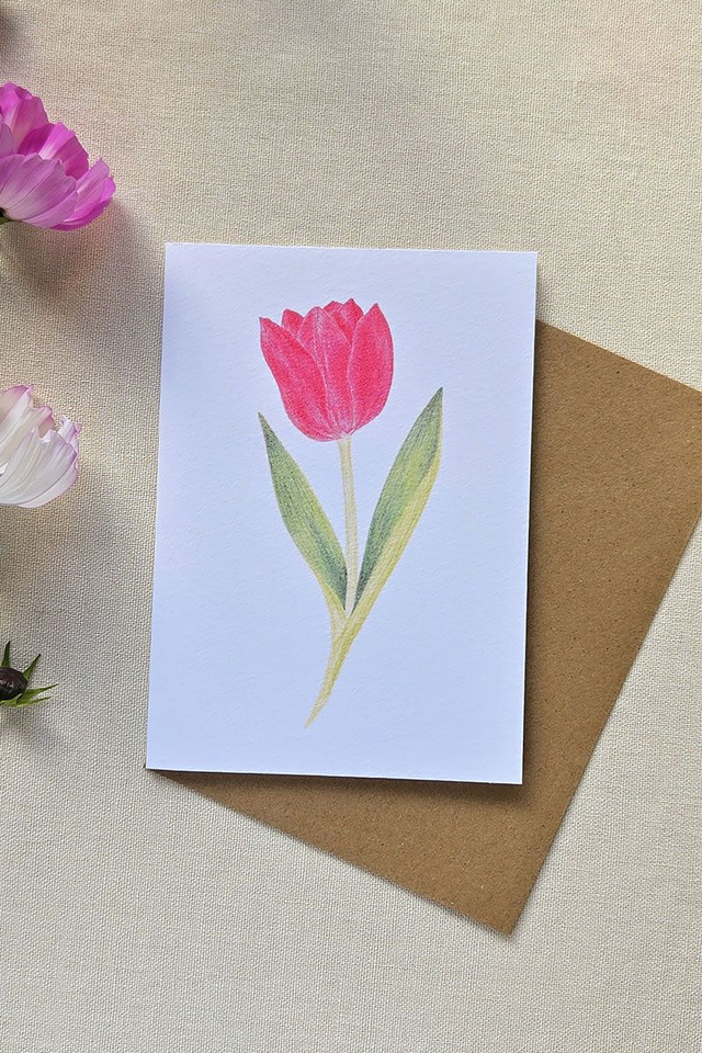Carte au crayon de couleur - Tulipe