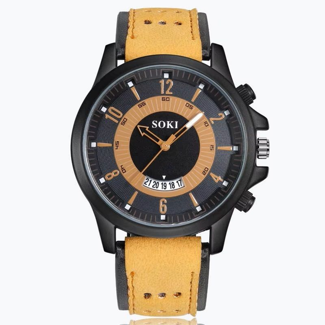Montre de sport à quartz pour homme, bracelet en cuir, calendrier, mode