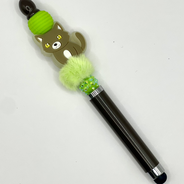 S70 - Stylo à perles chat marron