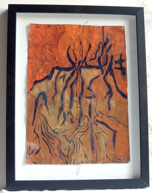 Pétroglyphes Scolytinae - 2025 - 24 x 32 cm - pigments et sables sur papiers cousus 