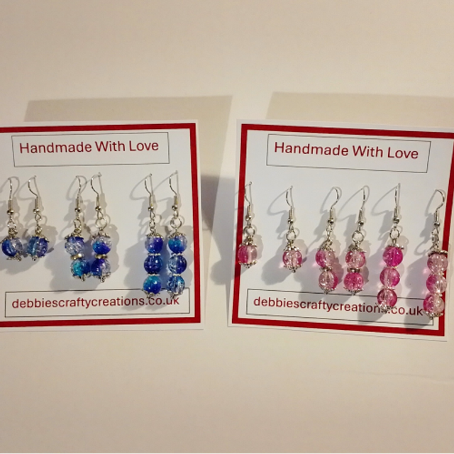Handmade Set of 3 Silver Coloured Glass Bead Drop Earrings - 2 Colours