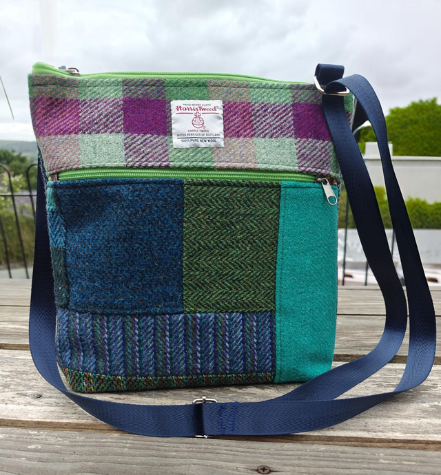Harris Tweed patch worked cross body bag. Butterfly 🦋