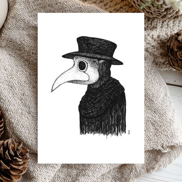 "Plague Doctor" Pointillism Art Print (5"x7")
