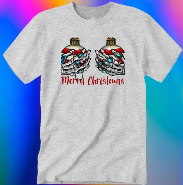 Christmas Bauble T Shirt With Skeleton Hands